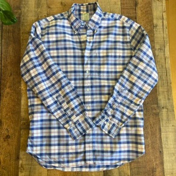 Brooks Brothers Dress Shirt Large Blue White Check Plaid Milano Button Down - Picture 3 of 6